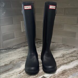 Hunter Tall Black Rubber Rain Boots with Signature Logo